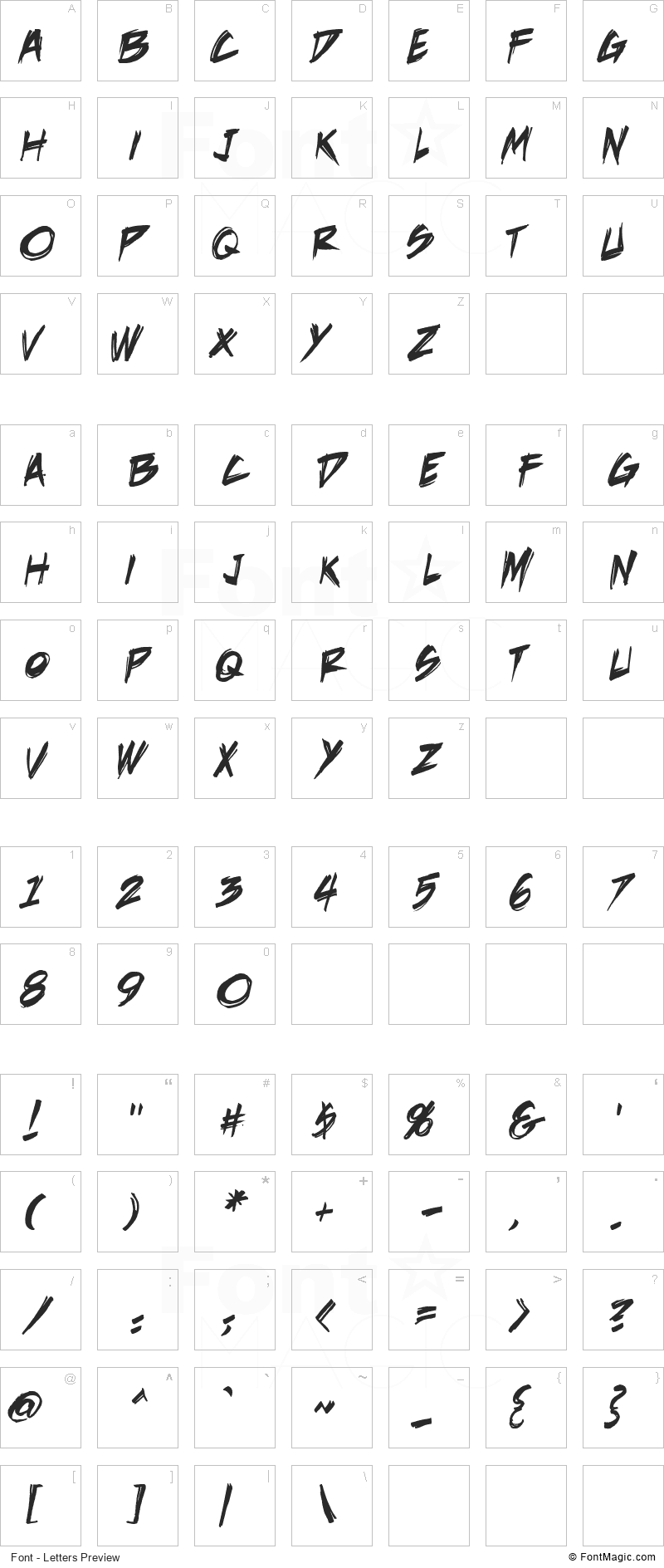 DeathRattle BB Font - All Latters Preview Chart